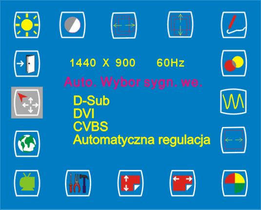 Auto. Wybor sygn. we. Zakończenie wyjście Wejście DVI Ważne!