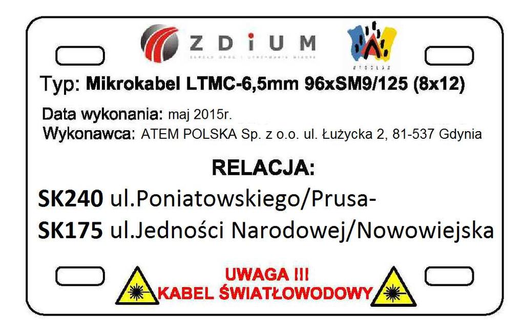 W przypadku stosowania mikrokabli zachować parametry instalacyjne przedstawione w tabeli poniżej. l.p. Liczba włókien 12 24 48 72 96 1 Średnica kabla [mm] 6,0 6,0 6,0 6,0 6,5 2 Waga [kg/km] 25 26 27 29 42 3 Zalecane max.