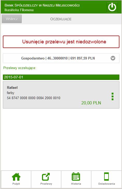 SMS-em, z listy haseł jednorazowych: W przypadku, gdy takich przelewów nie