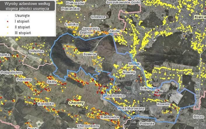 Azbest pozostający do utylizacji na terenie gminy Jak wynika z poniższej tabeli (dane na dzień 30.03.2016r.