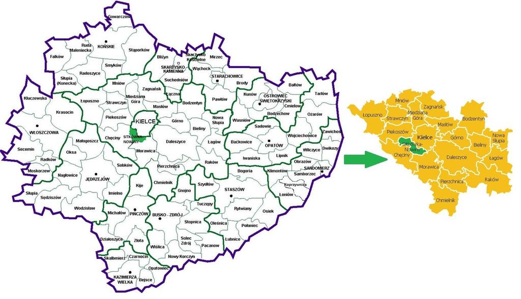 Mapa 1 Lokalizacja Gminy Sitkówka - Nowiny na tle województwa