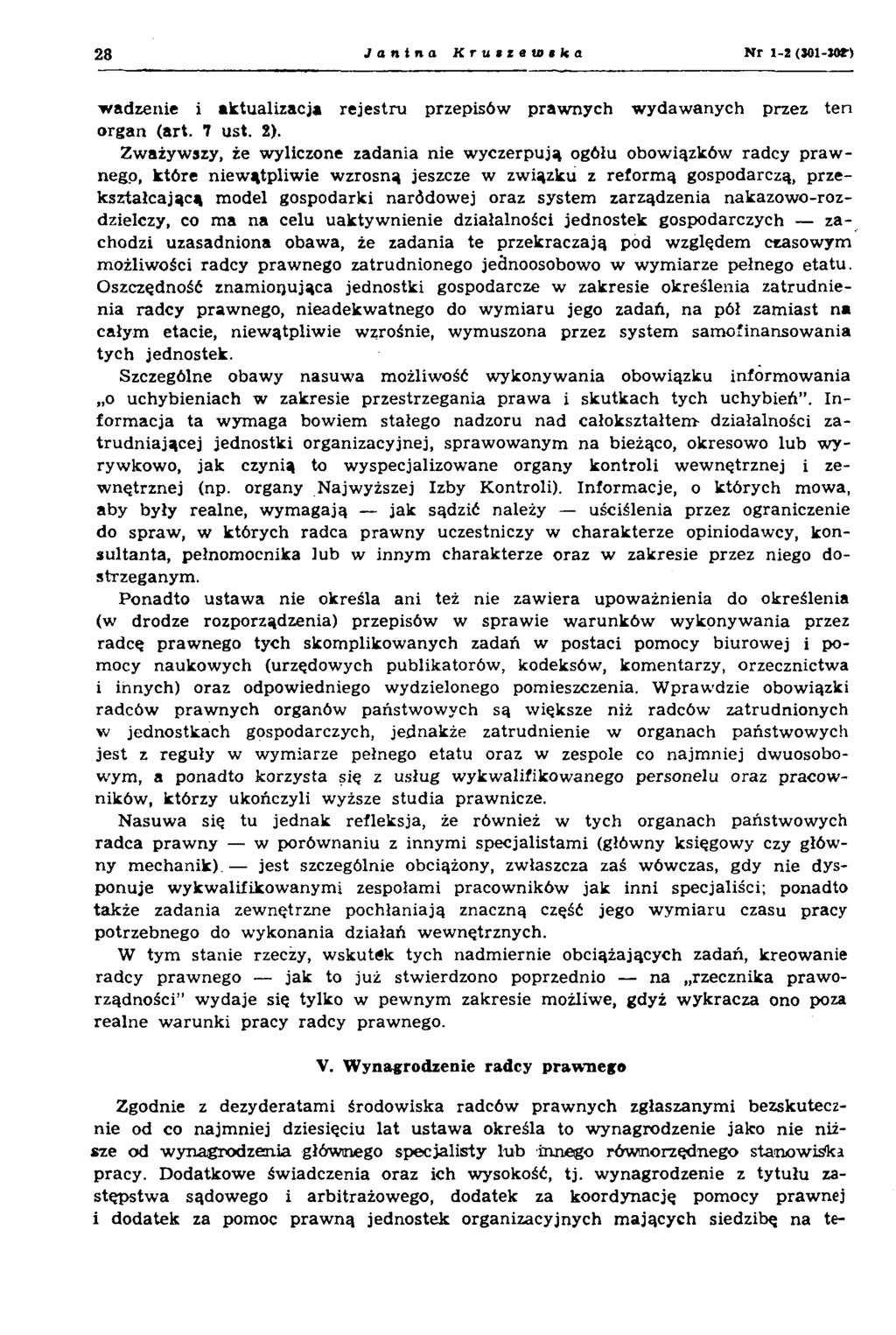 28 Janina Kru$zeiD$ka N r 1-2 (301-JOT) wadzenie i aktualizacja rejestru przepisów praw nych w ydaw anych przez ten organ (art. 7 ust. 2).