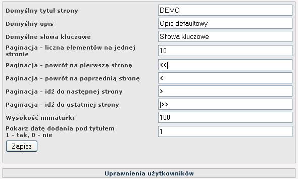 P kliknięciu w przycisk knfiguracja, pkazuje się kn, w którym mamy mżliwść zmiany pdstawwych parametrów witryny.