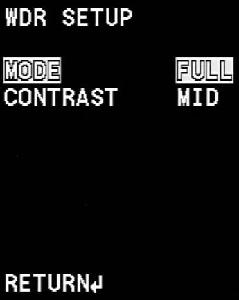 3.5 WDR (Szeroki zakres dynamiki) a) Full - WDR ON (WDR włączony) b) Normal - WDR OFF (WDR wyłączony) c) Light - opcja użyteczna w przypadku występowania jasnego oświetlenia d) Contrast (Kontrast): -