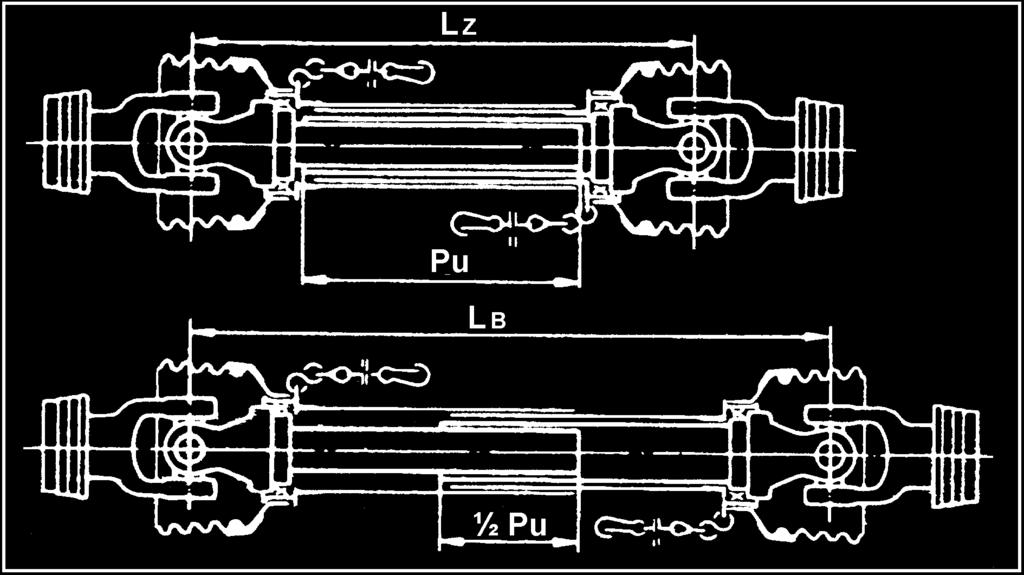 Długość robocza Wskazówka - kierunek montażu wałka przegubowego Długość robocza wałka przegubowego Wałek przegubowy A - strona maszyny B - strona ciągnika A B Dążyć do jak największego zachodzenia na