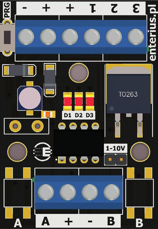 INSTRUKCJA OBSŁUGI Sterownik EC-11RGB to zmontowana i uruchomiona płytka PCB, zawierająca poza elektroniką właściwą, dwa przyciski służące do zmiany programów i ich ustawień oraz 6-pinową kostkę