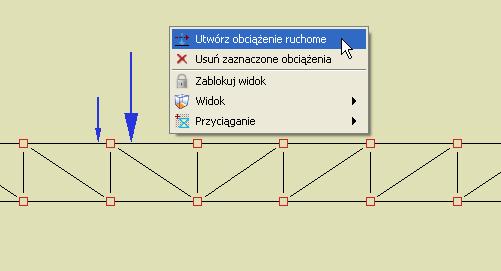 Obciążenia układu skład niewidocznych podgrup obciążenia ruchomego, nie są również widoczne jako własności poszczególnych prętów układu w drzewie projektu.