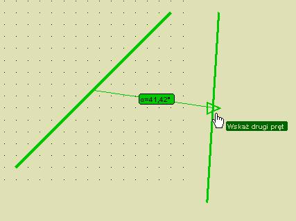 również na zielono a środki tak zaznaczonych prętów połączone są linią pomocniczą na której wyświetla się etykieta z wartością pomierzonego kąta.