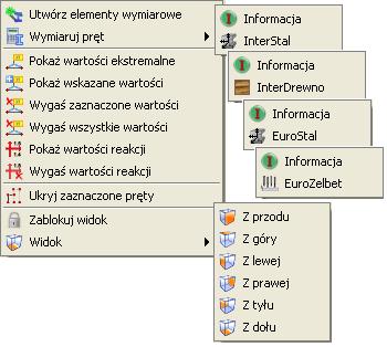 Podstawy Jeśli przy wywoływaniu menu kontekstowego w projekcie, część prętów jest ukryta, to pojawią się dwie dodatkowe opcje do pokazywania ukrytych prętów: pokaż wszystkie pręty oraz pokaż