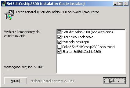 2 Instalacja Wymagania systemowe: PC z Windows 95/98/ME/NT/2000/XP, jeden wolny port szeregowy RS232 i 20 MB pamięci na dysku.