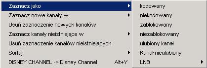Usuń usuwa zaznaczone kanały z listy kanałów albo (jeżeli kanał został zaznaczony na liście ulubionych) z listy ulubionych. Można też likwidowac wyselekcjonowane kanały przy pomocy tasty Del.