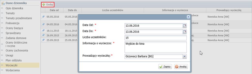 imię nauczyciela, który ją dodał/zmodyfikował. Dodawanie/ modyfikowanie uwag, sprawdzianów i zadań domowych Wychowawca z poziomu dziennika może również dodawać uwagi, zadania domowe i sprawdziany.