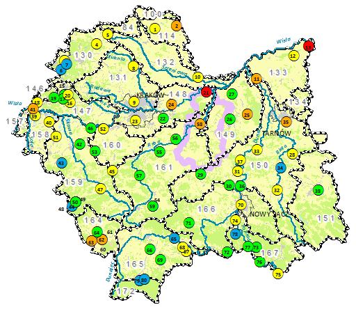 !( Klasy jakości wód podziemnych!( I klasa!(!(!( punkt pomiarowy II klasa III klasa IV klasa!