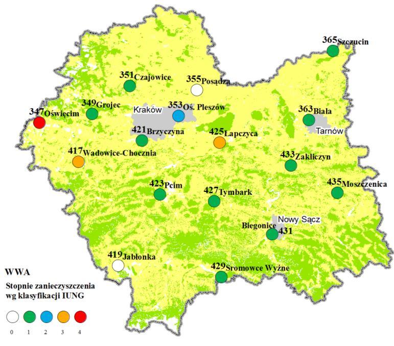 Małe zanieczyszczenie (2 ) stwierdzono w 1 punkcie (353 Os. Pleszów).