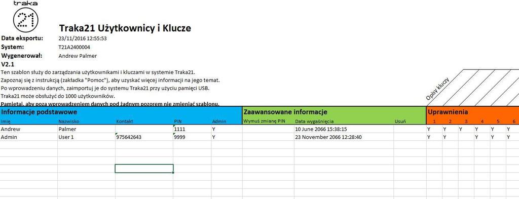 4.6 IMPORT DANYCH System Traka21 umożliwia import oraz eksport użytkowników, kluczy oraz uprawnień. Za pomocą pamięci zewnętrznej można w szybki i łatwy sposób wprowadzić do systemu dużą ilość danych.