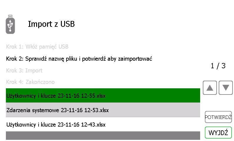 4.6.3 IMPORT INFORMACJI DO TRAKA21 1. Z menu administracyjnego wybierz Import 2. Włóż pamięć w gniazdo USB poniżej opisano gdzie znajduje się gniazdo.