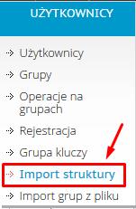 Administracja Rysunek 35 Uruchamianie importu Zostanie wyświetlone okno pozwalające na wgranie plików zawierających listę użytkowników oraz listę grup użytkowników.