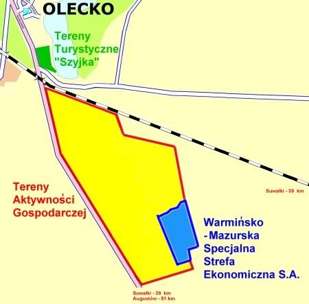 Rysunek 3-3 Mapa Terenów Aktywności Gospodarczej oraz Warmińsko-Mazurskiej Specjalnej Strefy Ekonomicznej S. A. źródło: www.um.olecko.
