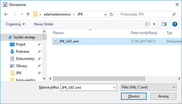 3 w MS Excel W pierwszym kroku po uruchomieniu programu należy wskazać lokalizację pliku JPK, który chcemy