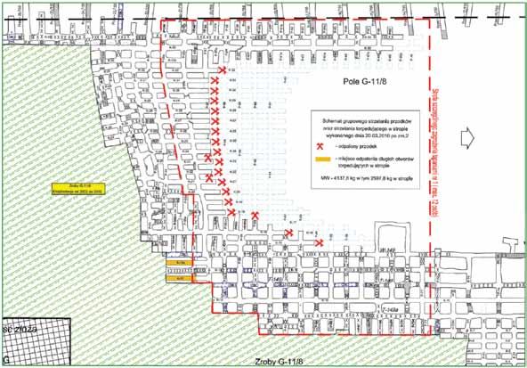 Outline of mining excavations with field G-7/5, blasting scheme from 21 November 2009 Rys. 8.