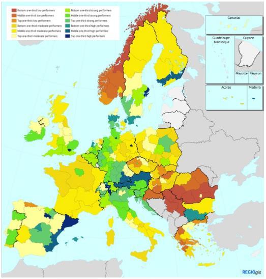 Wykres 15. Wnioski o znaki towarowe na miliard regionalnego PKB Regiony z wysokim wynikiem ulokowane są w 11 krajach.