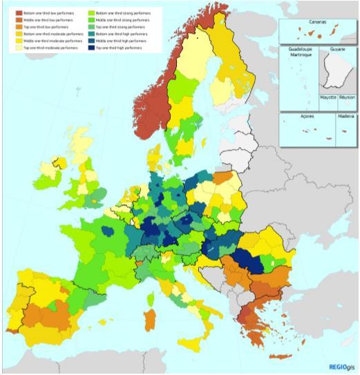 Wykres 18. Eksport średnich-wysokich/wysokich technologii jako procent całości eksportu Węgry, Czechy i Niemcy to liderzy w tej kategorii. Bułgaria, Serbia, Grecja i Portugalia wypadają najsłabiej.