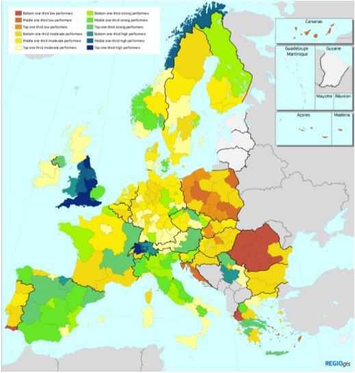 Wykres 19. Sprzedaż innowacji na rynek i do firm przez małe i średnie przedsiębiorstwa jako procent obrotu Tylko 17 regionów znajduje się w najwyższej grupie.