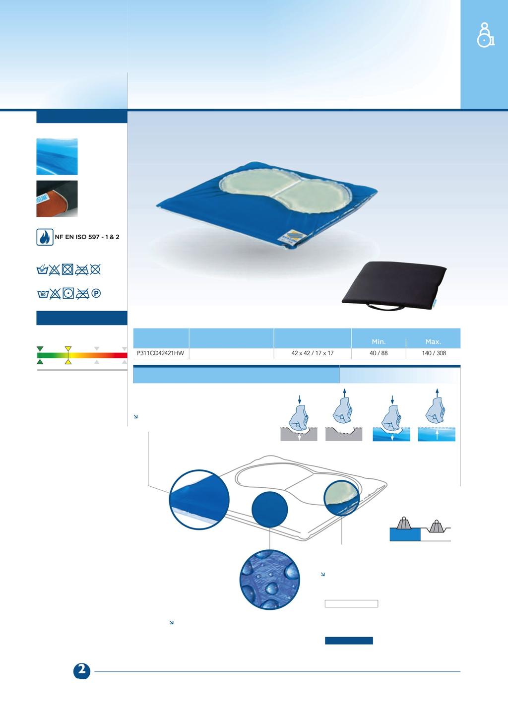 PRODUKTYPRZEZNACZONEDOWÓZKAINWALIDZKIEGO SYST AM P311CD/PODUSZKADUOGEL PODUSZKAŻELOWAWYKONANAZŻELUZEFEKTEMPAMIĘCI,OZRÓŻNICOWANEJ POWIERZCHNI MATERIAŁY Żelzefektem pamięci Zdejmowalny, nieprzemakalny