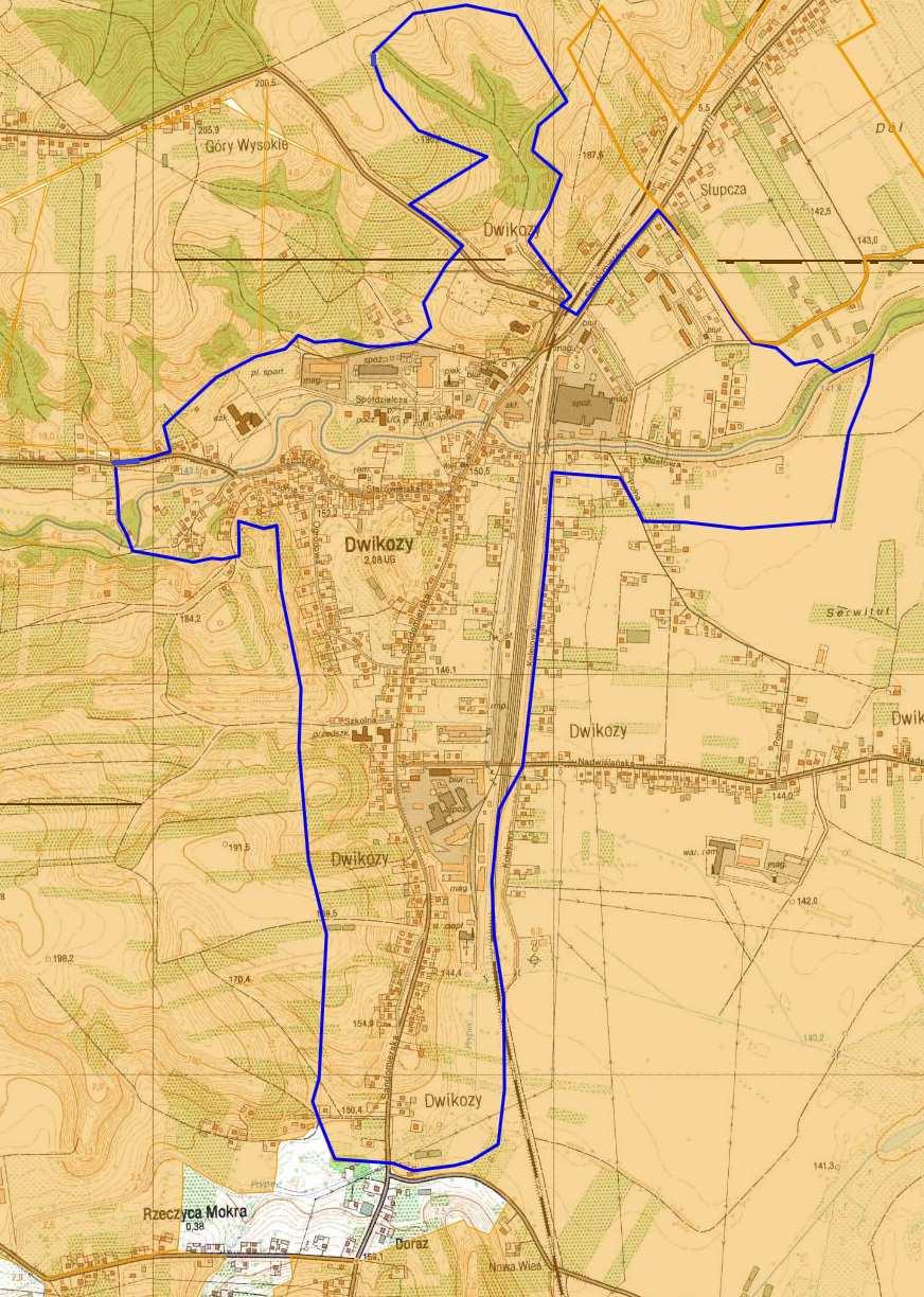 Mapa nr 14 Podobszar rewitalizacji nr 1 fragment sołectwa Dwikozy Źródło: opracowanie własne na podstawie