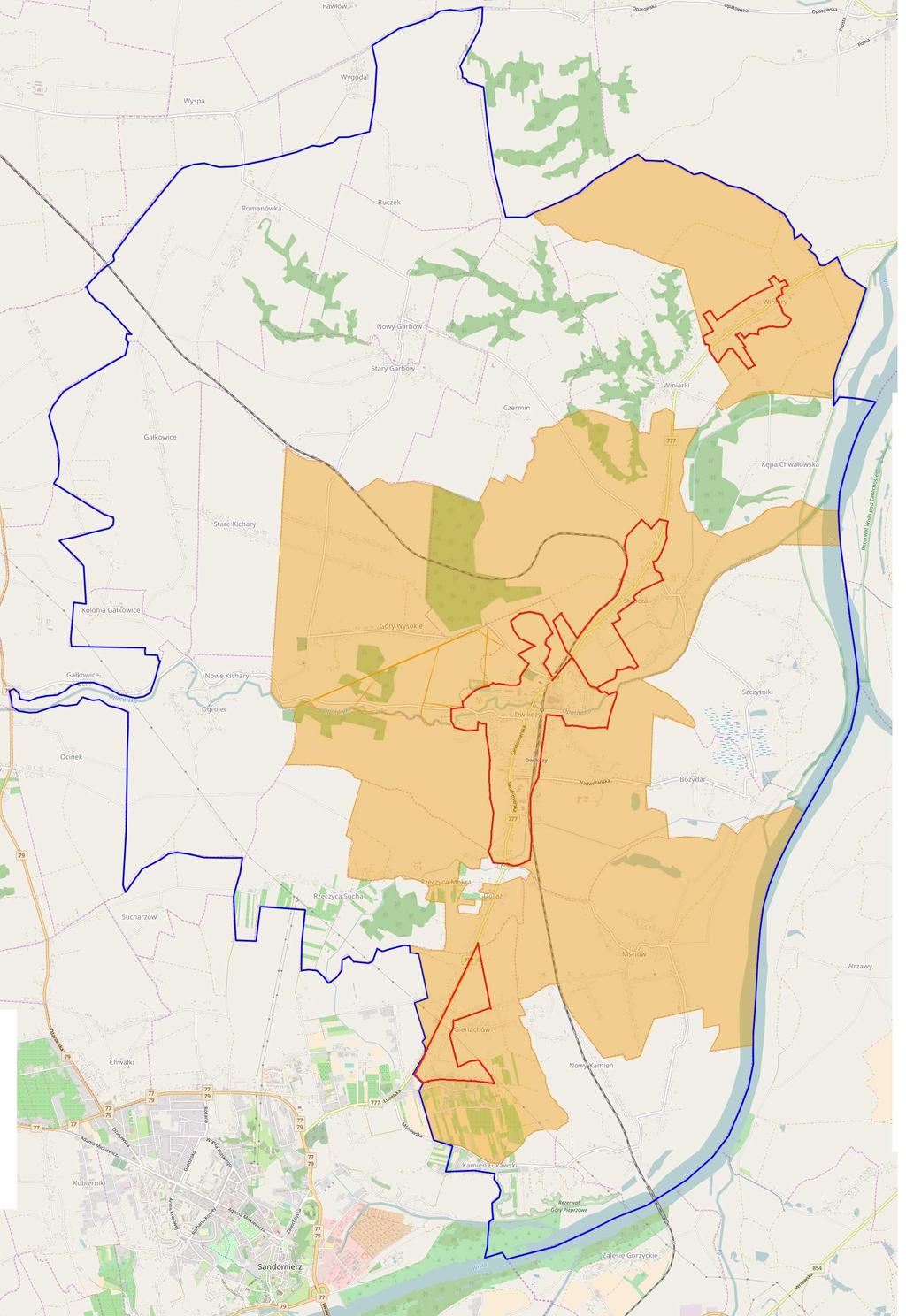 Mapa nr 13 Podobszary rewitalizacji nas tle obszaru zdegradowanego Źródło: Źródło: opracowanie własne na podstawie http://geoserwis.gdos.gov.