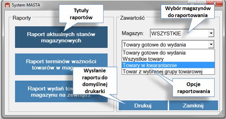 SEKCJA DOKUMENTY Każdy z raportów może przedstawiać dane ze wszystkich magazynów lub z wybranego jednego magazynu.