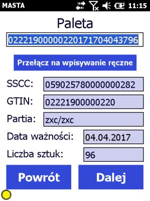 MASTA Paleta nie jest jeszcze zarejestrowana w systemie WMS MASTA ponieważ nie ma etykiety, więc nie może zostać zarejestrowana, ma etykietę, która nie została jeszcze odczytana.