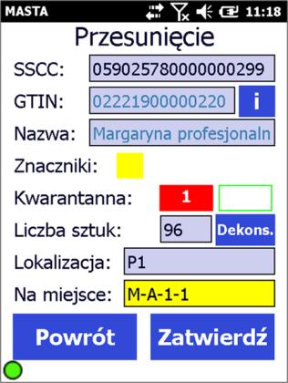 Podgląd zawartości ekranu terminala podczas oznaczania palety przez DKJ 82 MASTA SYSTEM DLA MAGAZYNU rys. 54.