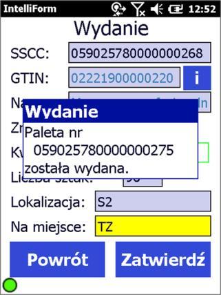 Paleta jest pobierana z wyznaczonej lokalizacji poprzez zeskanowanie kodu kreskowego zawierającego jej numer SSCC.
