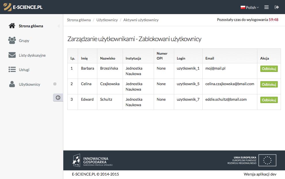 1 Instrukcja Rys. 1.9: Widok listy zablokowanych użytkowników. 1.3.3 Dodawanie użytkowników do zespołu W celu dodania użytkownika do zespołu należy skorzystać z opcji Dodaj użytkownika (rys. 1.5).