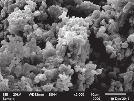 Effect of high-energy milling of asbestos-cement material (a), light microscopy) and morphology of powder particles (b), SEM). Rys. 4.
