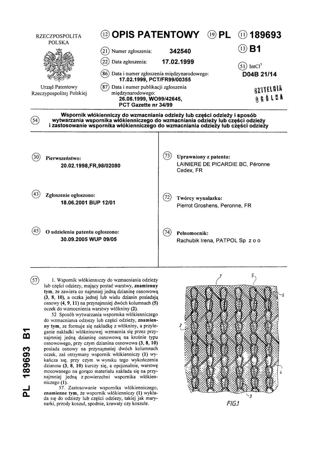 RZECZPOSPOLITA POLSKA Urząd Patentowy Rzeczypospolitej Polskiej (12) OPIS PATENTOWY (21) N um er zgłoszenia: 342540 (22) Data zgłoszenia: 17.02.
