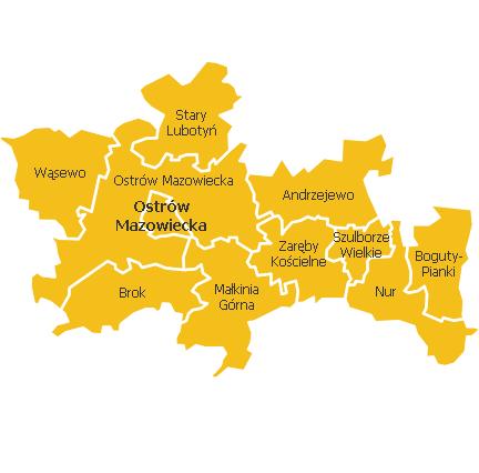 Rysunek 2. Miasta i gminy powiatu ostrowskiego Źródło: http://www.kupsprzedaj.pl/content/maps/polska/mazowieckie/ostrowski.gif (dostęp 01.05.