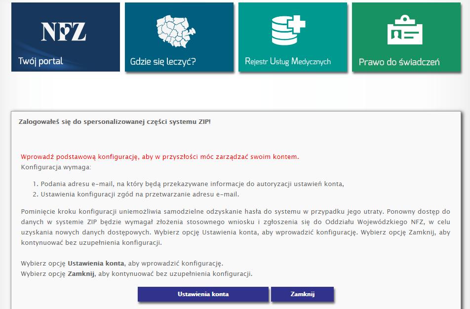 [11/25] Zintegrowany Informator Pacjenta Rysunek 23. Ustawienia konta W nowym oknie musimy zdecydować czy wyrażamy zgodę czy też nie na zapisy, których treść jest wymieniona na rysunku.