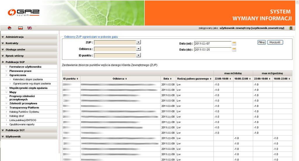 W tym przypadku można tylko podglądać dane archiwalne. Opcje dostępne na tym formularzu są takie same jak dla Kalendarza ograniczeń dane archiwalne. 8.1.3.