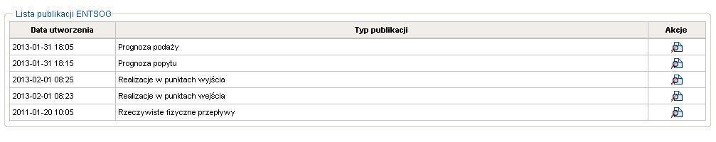 12 Lista publikacji ENTSOG Formularz prezentuje publikacje przygotowane dla European Network of Transmission System Operators for Gas