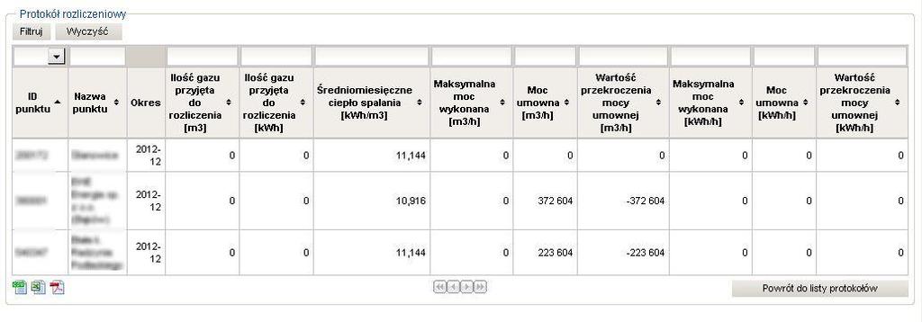 34 Lista protokołów rozliczeniowych W celu podglądu szczegółów wybranego protokołu należy nacisnąć ikonę.