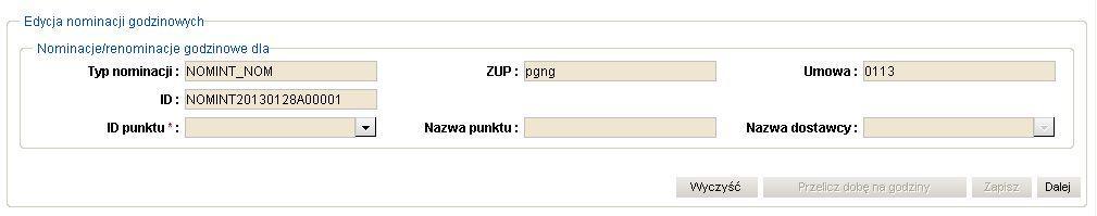 Formularz prezentuje w górnej części informacje o całej nominacji. Dolna część prezentuje wartości nominowane dla poszczególnych punktów.