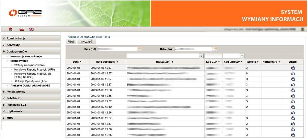 System SWI w momencie pobrania nowych AO, bądź aktualizacji istniejących wartości automatycznie generuje standardowe powiadomienia dla uprawnionych użytkowników związanych z danym ZUP-em.