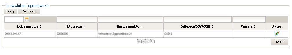 5.2.5.3 Lista alokacji operatywnych Instrukcja obsługi Lista alokacji operatywnych OSW /OSD pokazuje wszystkie istniejące alokacje, dla organizacji zalogowanego użytkownika.