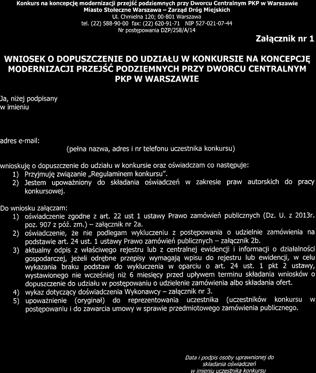 Konkurs na koncepcjq modernizacji przejs6 podziemnych prry Dworcu Centralnym PKP w Warszawie Miasto Stoleczne warszawa - Zarz4d Dr6g Miejskich tel.