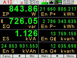 cyfrowych: dwa ekrany dedykowane pomiarom harmonicznych; wkazania harmonicznych napięcia i prądu