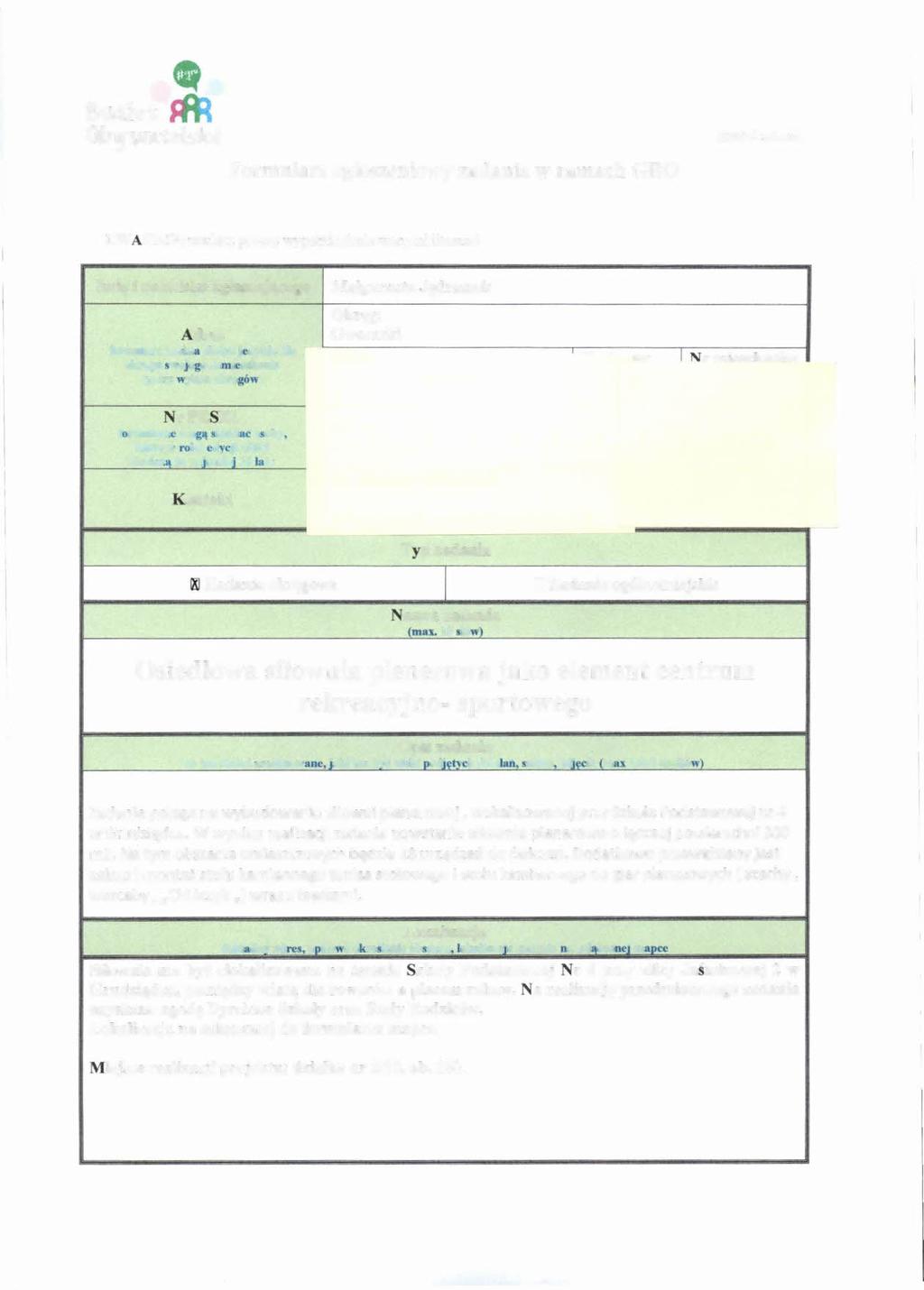 -. BUdźet Ob~wĄtelsk" Formularz zgłoszeniowy zadania w ramach GBO (symbol zadania) uw AGA!