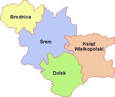 Mapa Powiatu Śremskiego Mapa powiatu śremskiego Powiat śremski położony jest w centralnej części województwa wielkopolskiego.