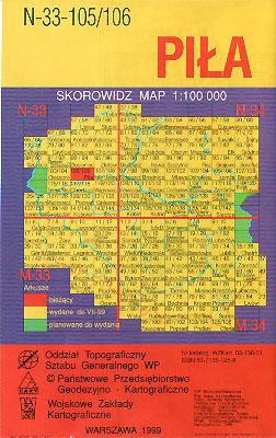 Arkusze map kartograficznych w skali 1:100 000 obejmujących Wielkopolskę.